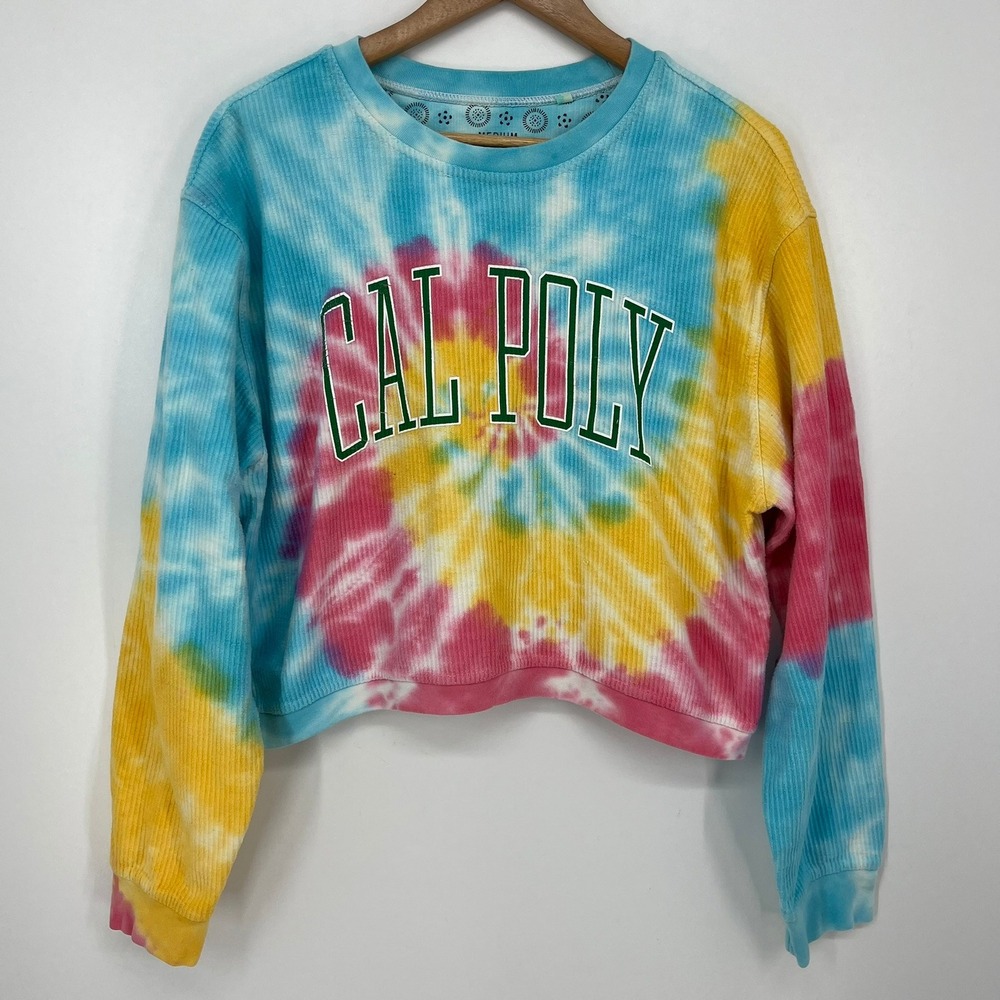 Pressbox Cal Poly Women Medium Tie Dye Cropped Corded Sweatshirt Multi Color